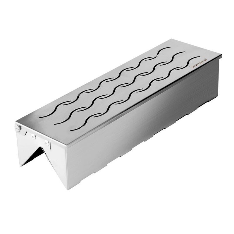 Skyflame Wood Chip Smoker Box, Stainless Steel Double V-shape BBQ Smoke Box with Hinged Lid for Charcoal & Propane Gas Grill, 12.5"(L) x 3.3"(W) x 2.5"(H), U.S. Design Patent - Image 1